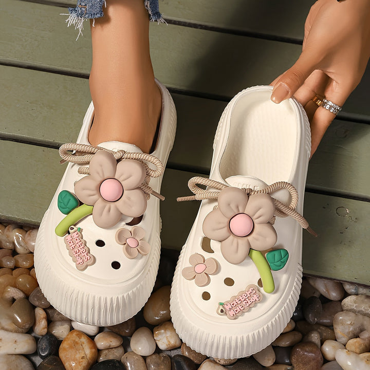 Penelope-Comfortable Floral Decor Platform Clogs