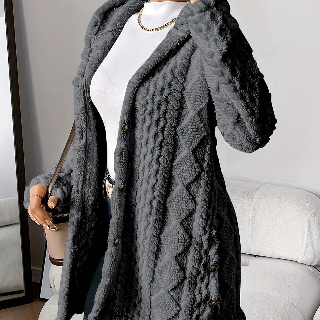 Paula™ - Plush Diamond-Patterned Hooded Cardigan