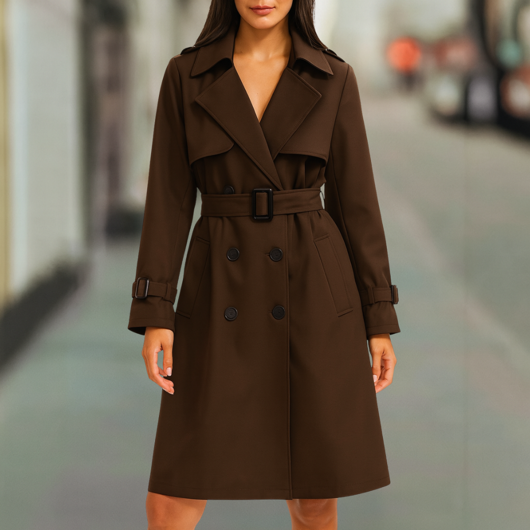 Cleo - Classic Trench Coat With Detachable Belt & Pockets