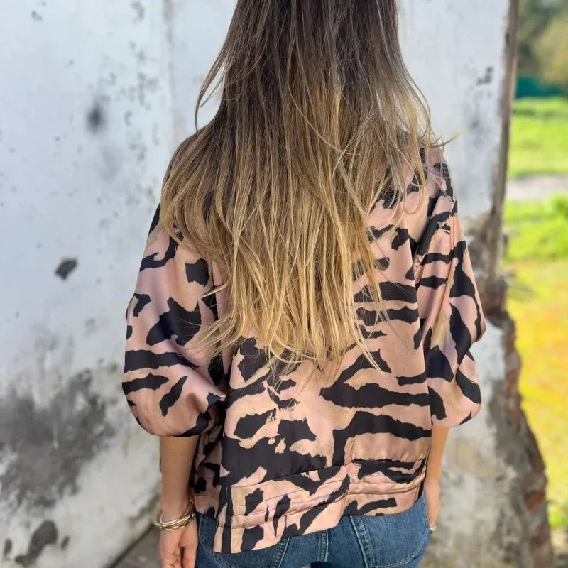 María - Zebra Print Zip-Up Bomber Jacket