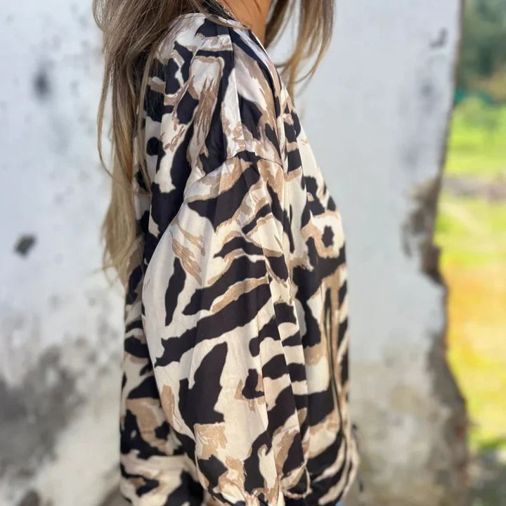 María - Zebra Print Zip-Up Bomber Jacket